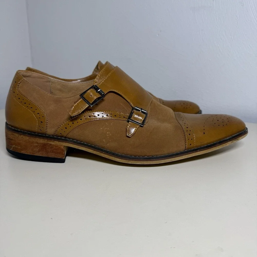 Gino Vitale Tan Double Monk Strap Dress Leather Suede Loafers / Men's Size 12